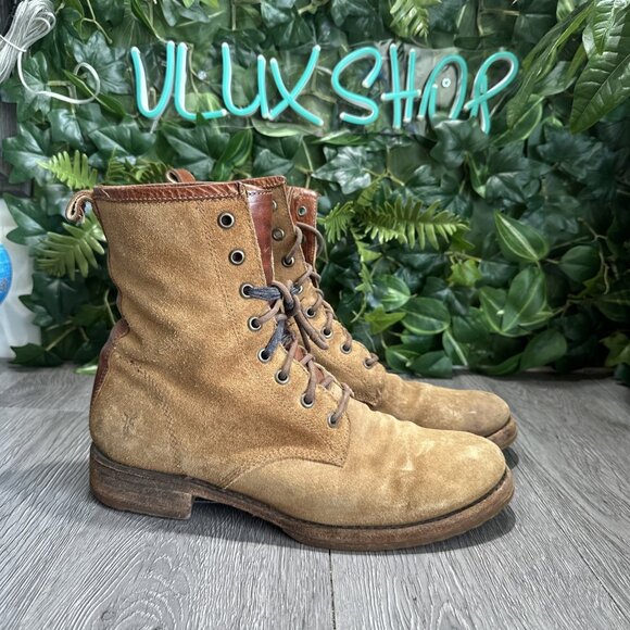 Frye Combat Boots Womens 10 D Veronica Bootie Moto Suede Distressed Brown